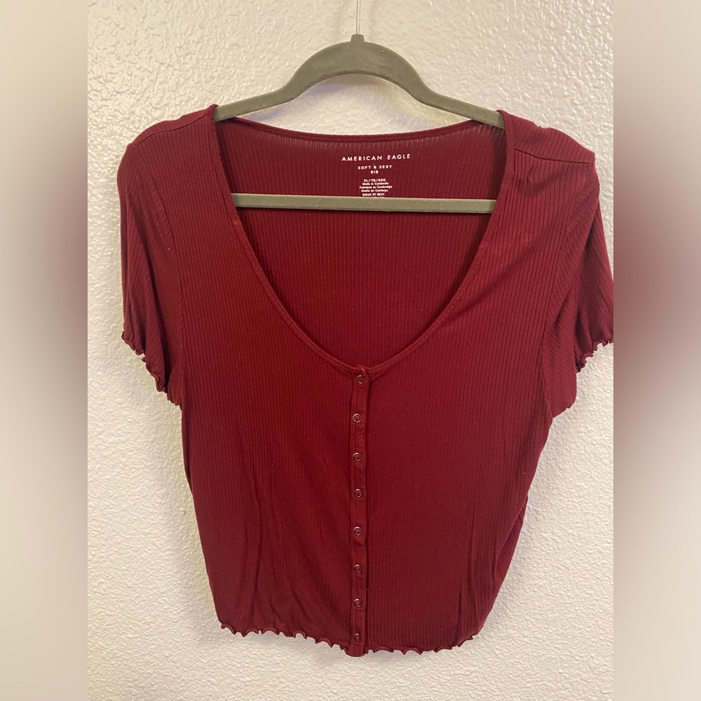 American Eagle Ribbed Button up Crop Top
